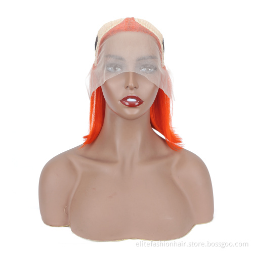 Wholesale virgin brazilian hair swiss T patr lace front wigs lace front Bob wig for Black Women Orange T part lace Bob wigs